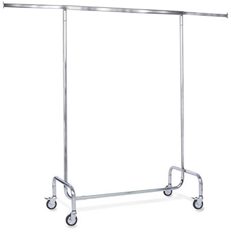 Rollständer Kleiderständer H160 x B100-180 x T54cm, 80mm Gummirollen | Garderobenständer Breite verstellbar | Profi-Textilständer Traglast bis 100 kg | Konfektionsständer Chrom für den Textil-Handel