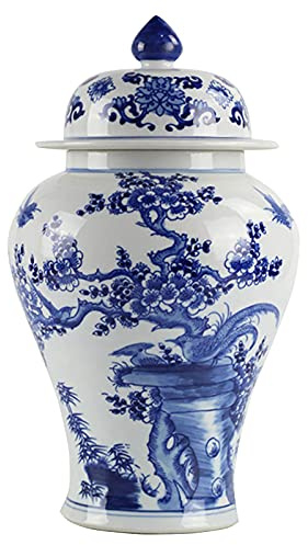 fanquare Blaue und Weiße Porzellan Vase, Chinesischer Ming-Stil, Pflaumenblüte und Vögel Muster, Höhe 35cm