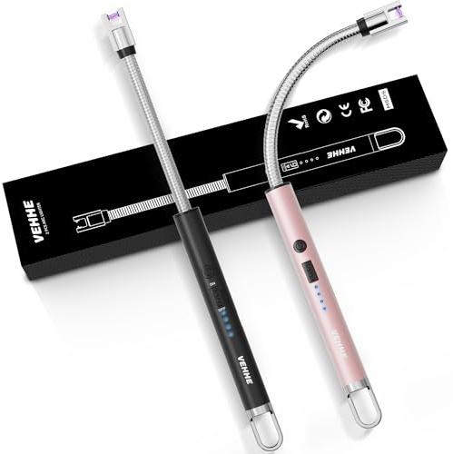 VEHHE Pack 2 Encendedor Arco USB Recargable Eléctrico Negro Rosa | Pack de 2 para diferentes usos | Recarga USB práctica | Encendido fácil de velas y cocina