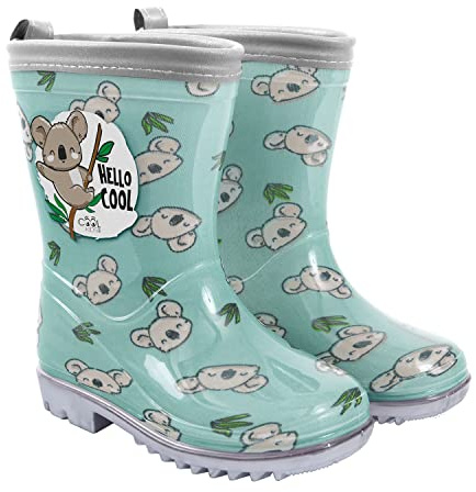PERLETTI Stivaletti Bambino Azzurri con Koala - Galosce Bimbo Pioggia Azzurre Bordo Riflettente con Dettagli Colorati - Stivali Bambini Impermeabili con Suola Grigia Antiscivolo (Koala, 28/29 EU)
