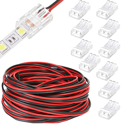 RUNCCI-YUN 20m Cable Extensión Tira LED Cable de Conexión DC 12V Cinta LED 2 Pin Cable Conector Banda LED Separable Extensio, sin pelar el cable 10mm Conectores de Tira de Luz LED de conexión rápida