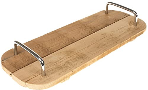 MACOSA DE2015203 Holztablett 40 cm lang Metallgriffe Dekotablett Holz Tisch-Deko Küchendeko Kerzenteller Servierplatte mit Griff modern