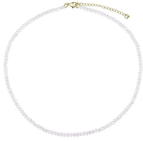 KELITCH Boho Dünn Strang Halsketten Kristall Choker Handgemachte Elegante Halsketten Für Damen - Weiß 04H