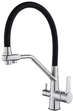 KEOKBON 3 Wege Wasserhahn Küche, Ausziehbar Trinkwasserhahn Küchenarmatur Mischbatterie Wasserhahn Hochdruck Spülbeckenarmatur für Küche,360° Schwenkbar, Messing Chrom