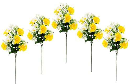 Kunstblume Osterglocken Margeriten Zweig Gänseblümchen Narzissen Kunstblumen künstliche Blumen Blumenzweig Narzissenstiel Osterdeko Frühblüher Frühlingsblumen Frühjhrsblumen für Vase Tischdekoration