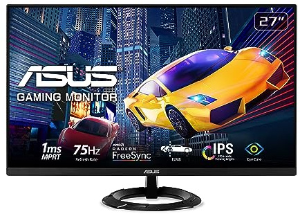 ASUS 27” 1080P Gaming Monitor (VZ279QG1R) - Full HD, IPS, 75Hz, 1ms, Extreme Low Motion Blur, FreeSync, Eye Care, DisplayPort, HDMI, Tilt Adjustable, Ultra-Slim,Black