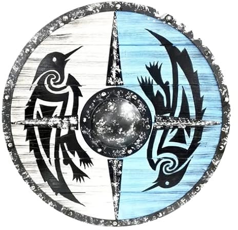 Better Buy Handicraft Bouclier viking en bois fait à la main rond Valhalla Raven Bouclier de combat Viking Cosplay Décoration murale