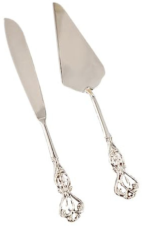 Couteau à Gâteau De Mariage Pelle Serveur Ensemble Argenterie En Alliage De Zinc Manche Sculpté Fête De Mariage Thanksgiving Noël (Argent)