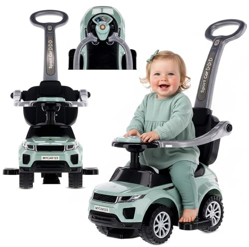 Voiture pour Enfants à Pousser et Glisser, à partir de 1 Ans, avec klaxon et Musique, Espace de Rangement sous Le siège (Sauge)