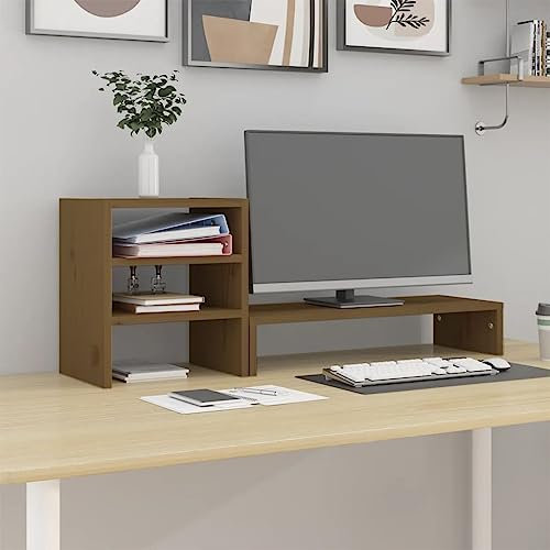 vidaXL Monitorständer Honigbraun 81x20x30 cm Massivholz Kiefer