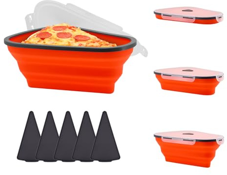 Gearific Faltbare Pizzaschachtel Aus Silikon, Wiederverwendbare Pizzabox mit 5 Mikrowellen-Tabletts，Platzsparender Pizzabehälter