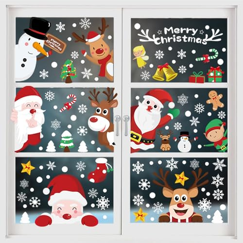 9 Bögen Fensterbilder Weihnachten Selbstklebend Fenstersticker Winter Weihnachtsdeko Fenster Fensterdeko Weihnachten Schneeflocken Kinder Weihnachtsfensterbilder Dekoration für Fenster