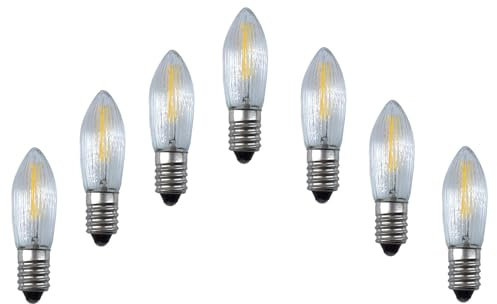 7 Stück LED Filament Topkerze 34V 0,2W E10 für Schwibbogen mit 7 Brennstellen, Riffelkerze Ersatzlampe für Lichterkette, Pyramide usw.