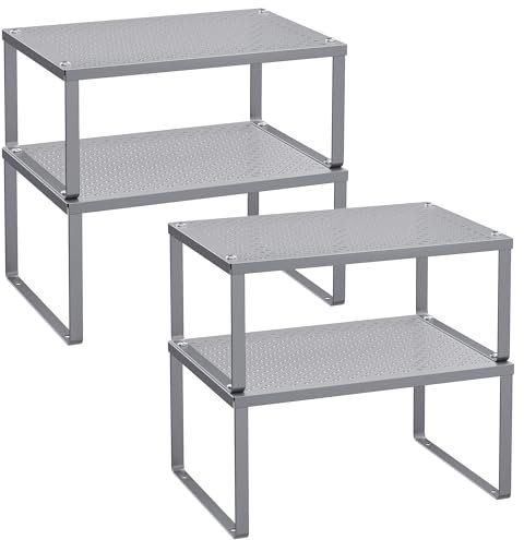 SONGMICS Gewürzregal, 4er Set, Küchenregal, Küchen-Organizer, Küche, Gewürzhalter, erweiterbar, stapelbar, kleines Regal, Metall, silbern KCS006S01