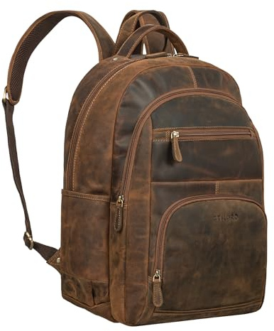 STILORD Pierre Mochila de Cuero de Negocios Damas y Caballeros Mochilas de Trabajo Backpack Grande para portátil de 15,6 Pulgadas Equipaje de Mano Color:Calais - marrón
