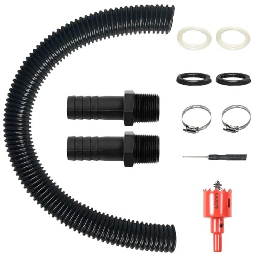 HuaMuDM Regentonnen Verbindungsset,1 Zoll (25mm) Regentonnen Verbinder Set,100cm Verbindungsschlauch mit Kontermutter,Lochöffner Regensammler Regentonnen Verbinder Set für Regenwasser Tonnen
