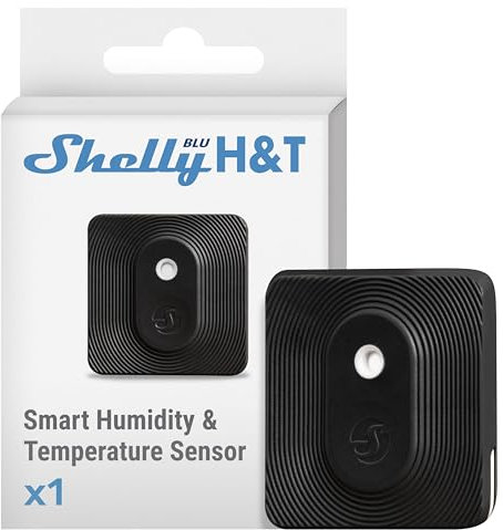 Shelly BLU H&T Noir - Capteur de température et d’humidité Bluetooth, Thermomètre, Hygromètre connecté, Protection IP54, Portée 10 à 30 m, Pile 2 ans, Stockage de données, Cryptage