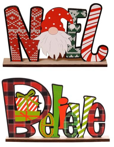Holz-Buchstaben für Weihnachten, Tischdekoration, Tafelaufsatz, Cartoon, 2 Stück, Schild für Zuhause, Party, natürliches Gastgeschenk, Tischdekoration