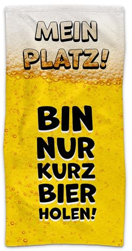 Print Royal PR Handtuch mit lustigem Spruch - Mein Platz, Bin nur kurz Bier Holen - Geschenkidee für Freunde, Kumpels Badetuch für Männer | Fotohandtuch - 100 x 50 cm