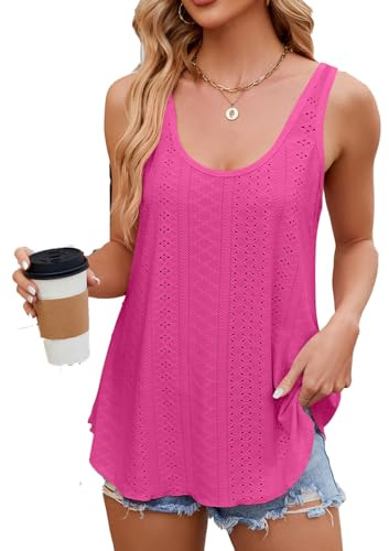 CIZEUR Canotta Estiva da Donna Eleganti Senza Maniche con Collo Rotondo Top Donna Lunghe Larghe,Rosa Fucsia S