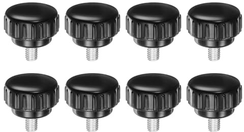 QUARKZMAN Lot de 8 Boutons de Serrage Moletés à Filetage Mâle Métrique M6 x 10 mm, Vis à Oreilles de Type 30 mm, Tête Ronde en Plastique, Boulon à Main Fileté, Noir