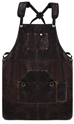 Zarb Sports Leather Apron, Heavy Duty Leather Tool Apron for Men & Women, Leather Work Shop Apron with Adjustable Straps, Multiple Pockets - Comfortable for Carpenters, Painters, Mechanics