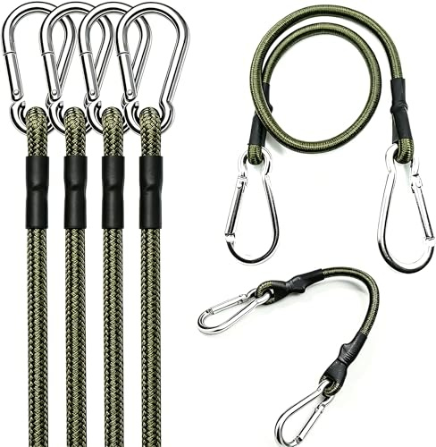 Carabiner Bungee Cord with 30/60 cm Hooks Heavy Duty, 4 Retractable Straps | Duty Elasticated Cords, Outdoor Strong Elastic Rope with Carabiner Hooks, Tie Band with Carabiner Clips for Camping Roof Rack