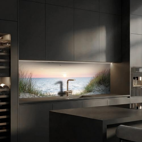 Dedeco Küchenrückwand Motiv: Dünengras V5, 3mm Aluminium Alu-Platten als Spritzschutz Fliesenspiegel zum Aufkleben Wandschutz wasserfest, UV-Lack matt, alle Untergründe, 240 x 60 cm