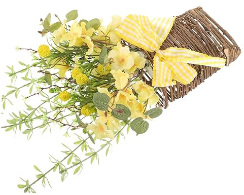 VOSAREA Realistic Rattan Flower Basket Artificial Peony Flowers for Home Office Decor