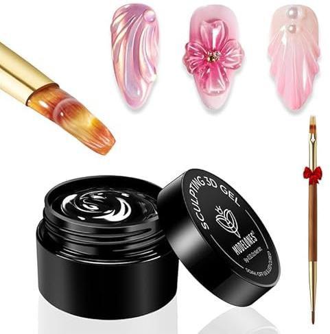 MODELONES Gel 3D Nail Art, 9g Multifonctionnel Sculpting Gel avec Pinceau pour Rhinestone Glue 3d Ongle Colle à Ongles, Nail Charms Nail Art Design DIY Salon