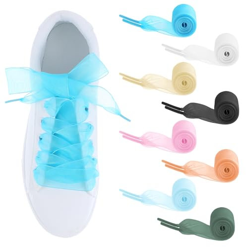 Nogeqi 10 paia di lacci in raso, lacci piatti colorati, larghi nastri, lacci di ricambio per bambini, in organza, lacci piatti colorati per scarpe da corsa (10 colori), Multicolore, taglia unica