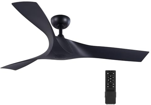 VONLUCE Deckenventilator mit Beleuchtung und Fernbedienung, 132 cm, 3 Flügel, leiser 6-stg. DC-Motor mit rev. Funktion & Timer, für Schlafzimmer, Wohnzimmer, Büro, Terrasse, Mattschwarz