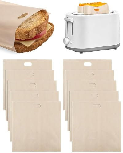 BARRU 10Pcs Bolsas de Tostadora,Bolsas de teflón para tostadas, Tostada Antiadherente Bolsas Reutilizable de Bocadillo Sándwich Pan Alimentos en Horno Microondas Tostadora Parrilla