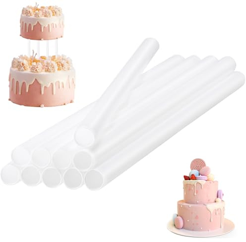 Kuchendübelstäbe, 30,5 cm Kunststoff-Kuchendübel, weiß, hohl, Kuchenständer, Kuchenstrohhalme, für gestufte Kuchenkonstruktion und Stapelunterstützung, 10 Stück