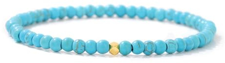 JENCVNL Bracciale con Perle di Pietra Naturale da 4mm con Perline in Oro 18 Carati Bracciali Stretch con Perline Rotonde da 4mm Perline Bracciali Stretch (Turchese)