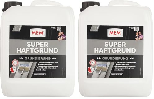 MEM Super-Haftgrund, Intensive Untergrundhaftung, Für saugende und nichtsaugende Untergründe, Lösemittelfrei, 5 l, Weiß (Packung mit 2)