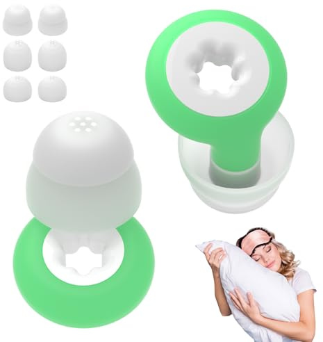Ugopw Ear Plugs for Sleeping Noise, 2 Pack High Fidelity Ear Plugs, Reusable Silicone Earplugs for Concert, Rave, Work, Musicians, 3 Pair Ear Tips in S/M/L, 18-25 dB Noise Cancelling Green