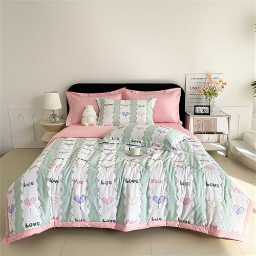 Odot Edredon Lavable Sin Funda 2,5 TOG, Reversible Edredón Verano Cama - Ligera Respirable Suave Acolchado de Manta para Días Calurosos (Rayas Verdes,150 * 200cm)