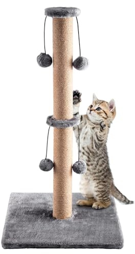 Cat Scratching Post Vertical Scratch Claw Scratcher Modern Design | Natural Sisal Scratch Pole with Toy Ball for Cats