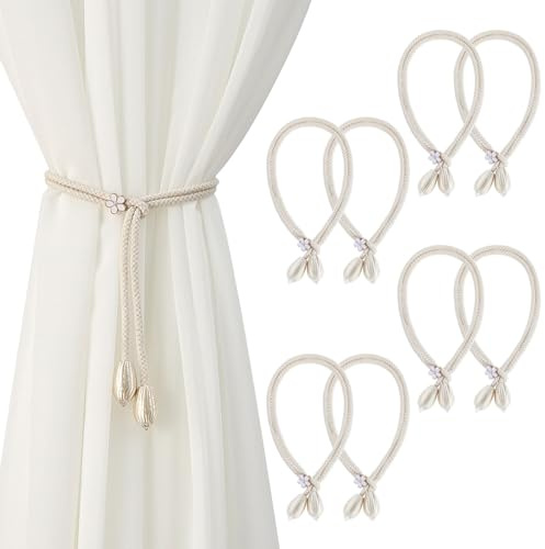 Galenecx 8 Pezzi Fermatende per Tende, Fermatenda per Tende in Cotone, Fermatenda in Corda Intrecciata, Ferma Curtains, Regolabili per Casa e Ufficio(Beige)