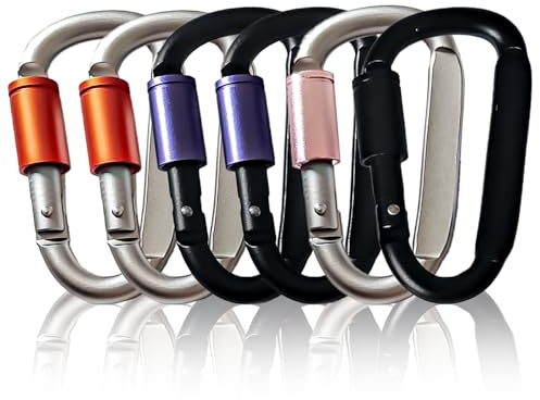 Carabiner Clip, 3 D-Ring Carabiner Clasp with Screw Gate, Aluminum Keychain Clip (MultiColor-6pcs)