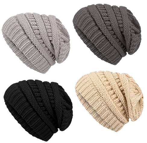 Utensilsto 4 Stück Mütze Damen Winter Slouchy Beanie Herren Warme Wintermützen Übergroße Strickmütze aus Weichem Acryl