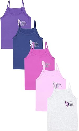 TupTam Canottiera Ragazza con Spalline Sottili – Set da 5, Farfalla Rosa Viola Grigio Blu Scuro, 146-152