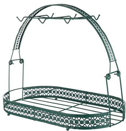 MOBUTOFU Porte Tasses Forgé pour Café et Thé Support Organisateur Élégant avec Barrière Chute Design Européen Classique pour Cuisine et Table Dimensions Vert Foncé