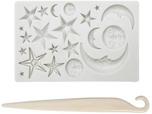 1 Molde De Estrella Y Luna, 1 Cuchillo De Liberación De Pastel, Molde De Fondant De Silicona, Espátula De Crema De Plástico, Herramientas Creativas Para Hornear.