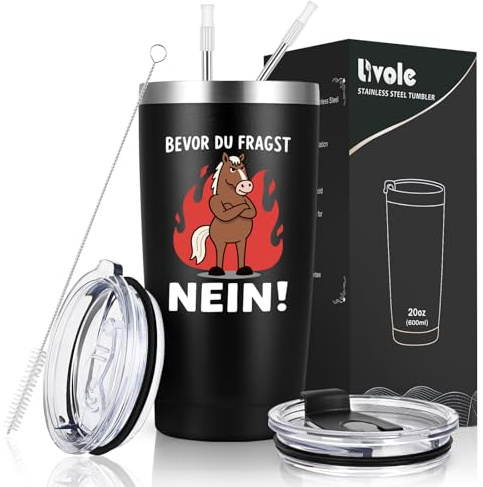 Livole Tasse mit Spruch - Bevor du fragst: Nein! - Lustige Geschenke für Männer, Ihn, Kollegen, Beste Freund Geschenk, Geschenkideen Weihnachten, 600ml Edelstahl Weinbecher, 20oz Camping Becher