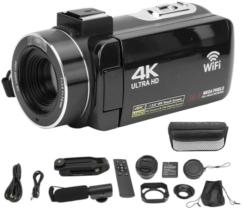 Pyltha 4K Video Camera Camcorder with 3 Inch Touch Screen, 56MP, Wide Angle Lens and Stabilizer - HD Filmmaking, WiFi Connectivity, Vlog and YouTube Recorder