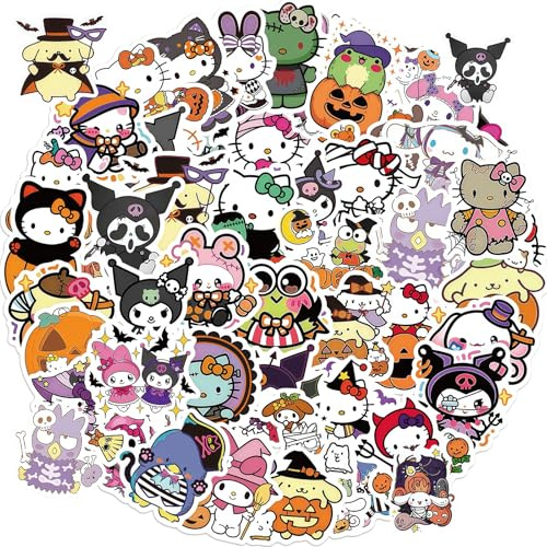 Cute Halloween stickers, Sanrio Cartoon Stickers, Kawaii Kitty Kuromi Mymelody sticker Waterproof Vinyl Decal for Teen Kids Girl Adult Laptop, Travel Case, Phone, Bike, Water Bottle, Guitar Skateboard