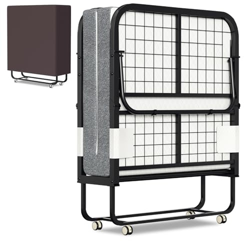 Peviasot Letto pieghevole da 90 x 200 cm, letto per gli ospiti, pieghevole, con materasso spesso 13 cm, 4 ruote con blocco, per adulti, portata fino a 200 kg, per soggiorno, camera degli ospiti