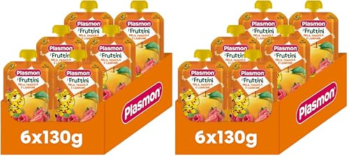 Plasmon I Fruttini - Mela, Fragola e Lampone 6x130g (Confezione da 2)